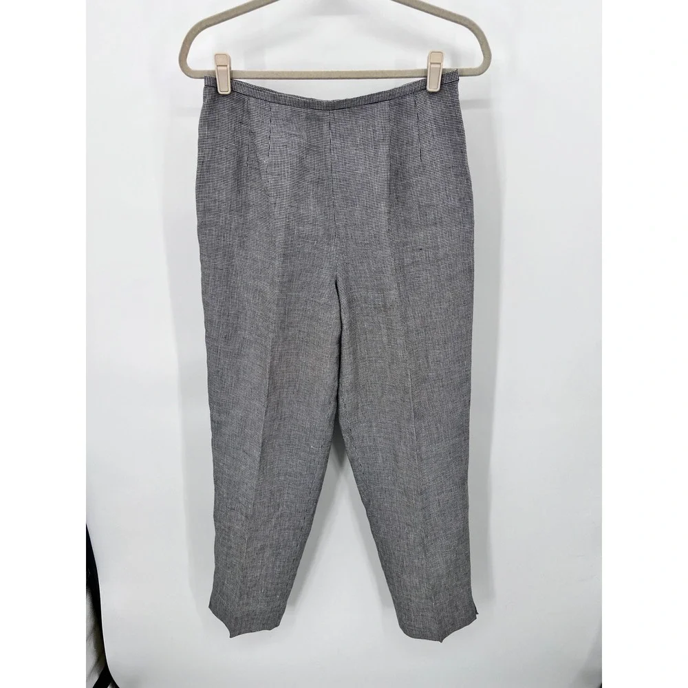 Talbots Vintage‎ Irish Linen Pants Size 10 Black White Houndstooth Straight Leg